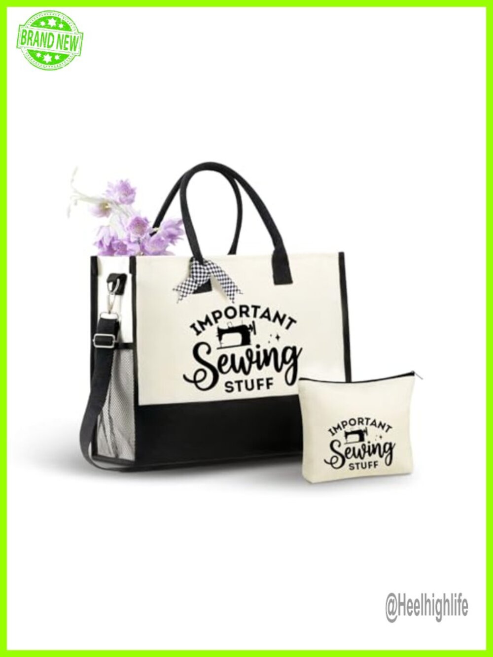 Sewing Gifts Canvas Tote Bag with Makeup Pouch, Zippered Laptop Bag